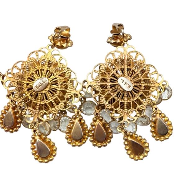 Kenneth Jay Lane 1960’s Signed Filigree Crystal Chandelier Clip Runway Earrings - Picture 8 of 10